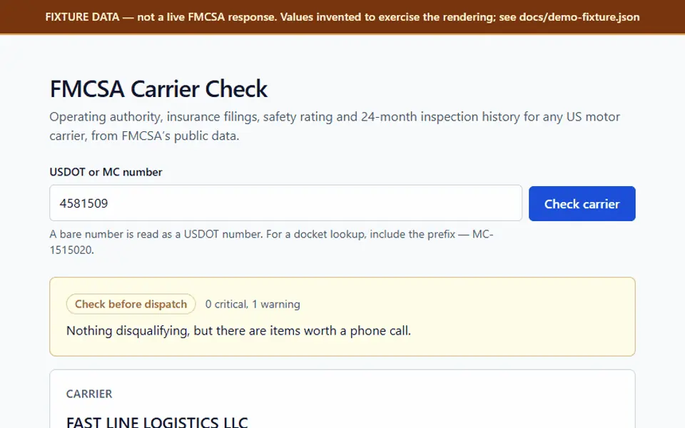 FMCSA Carrier Check — case study